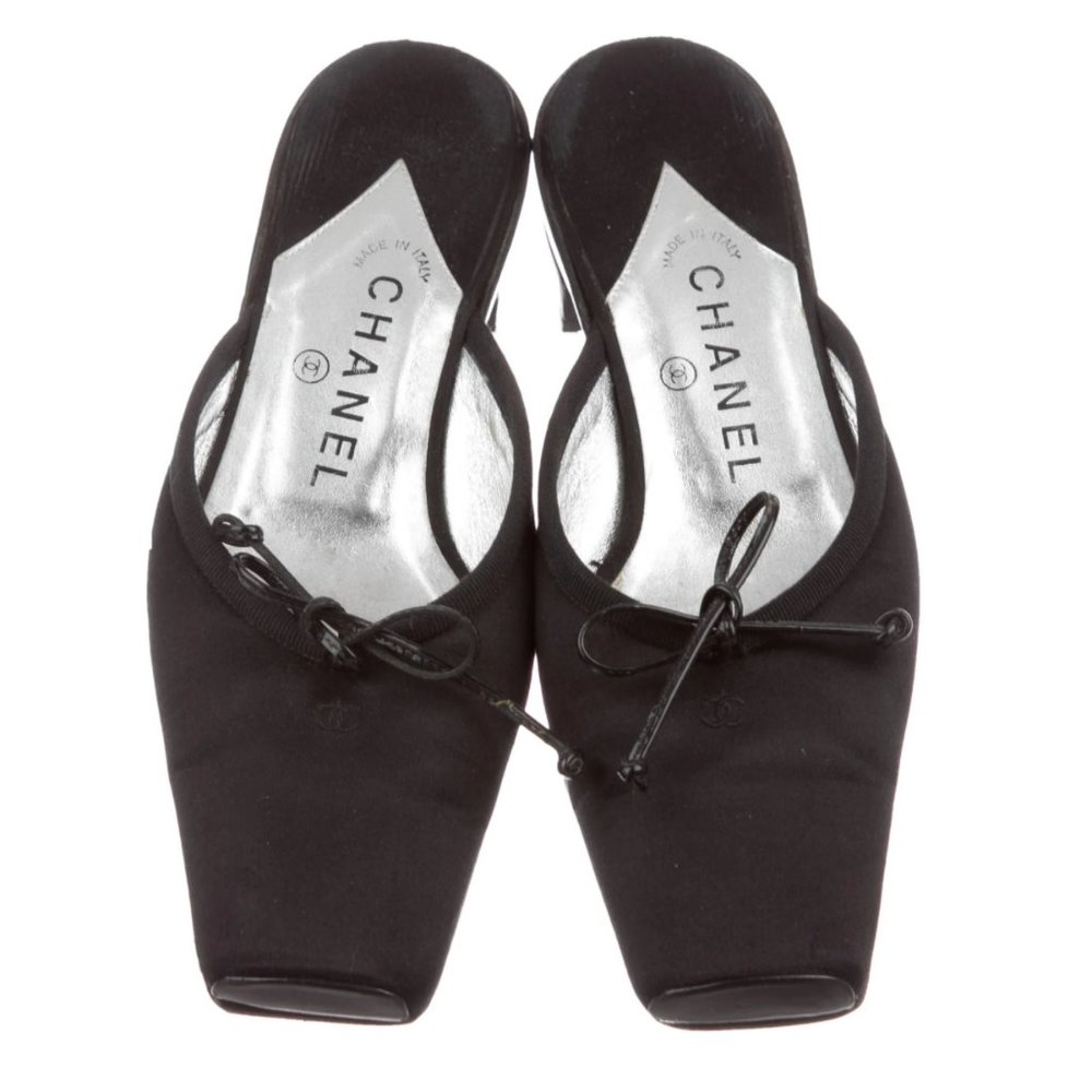 CHANEL Satin Square Toe Mules